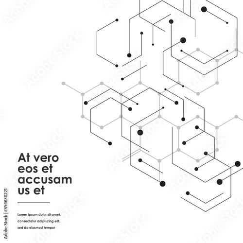 Hexagons genetic, science vector connection, chemical carcass and social network. Abstract concept with lines and dots