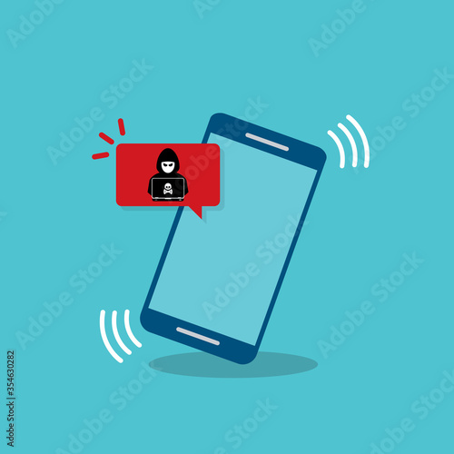 Alert notification on smart phone vector, hacker, hacker detection, malware concept, spam data, online scam, virus.