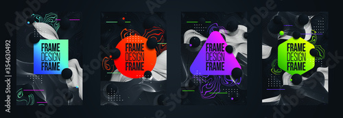 illustration vector creative abstract set. Modern trendy frames for text. graphic design with smooth lines and brush stains. abstract forms of modern art. design for booklets, flyers, covers, cards