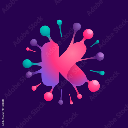 K letter vibrant virus logo with circle structure.