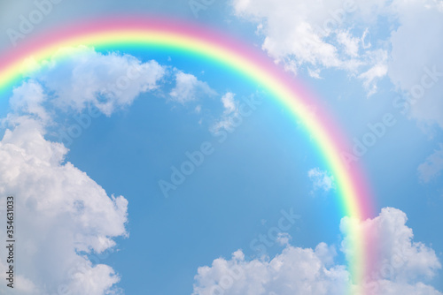 Rainbow in blue sky.