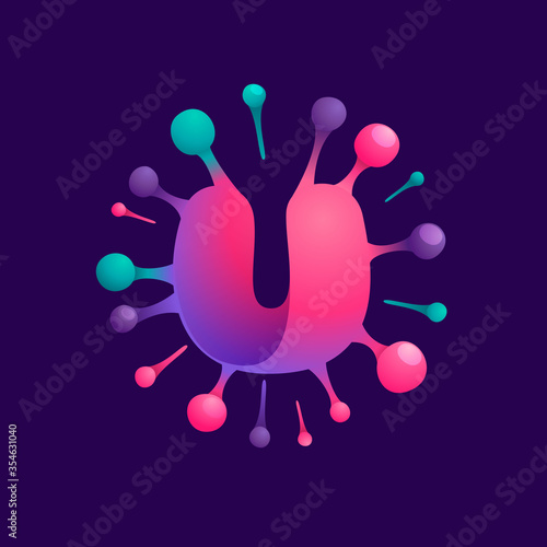 U letter vibrant virus logo with circle structure.