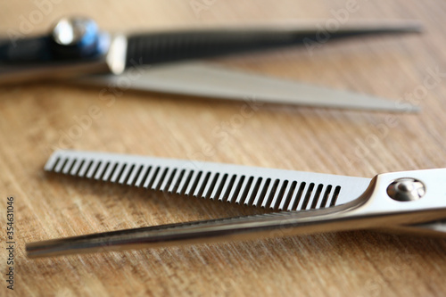 Close up of professional scissors for working in salon