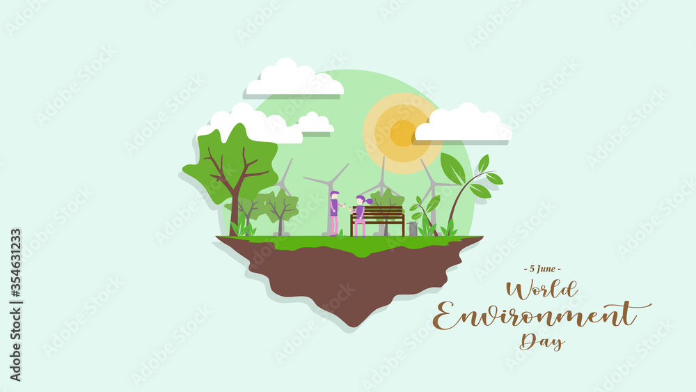 World Environment Day and Earth Day Flat Design Concept With Tree, Human Illustration - Vector