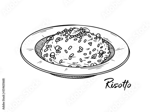 Risotto isolated on a white background. Sketch Italian dishes. Vector illustration