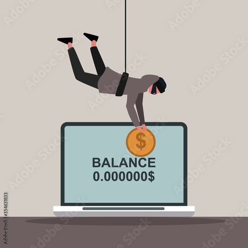 Cyber safety. Robber in mask stealing money from online bank account, vector illustration in flat style