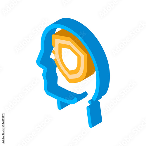 Protection Shield In Man Silhouette Mind vector isometric sign. color isolated symbol illustration