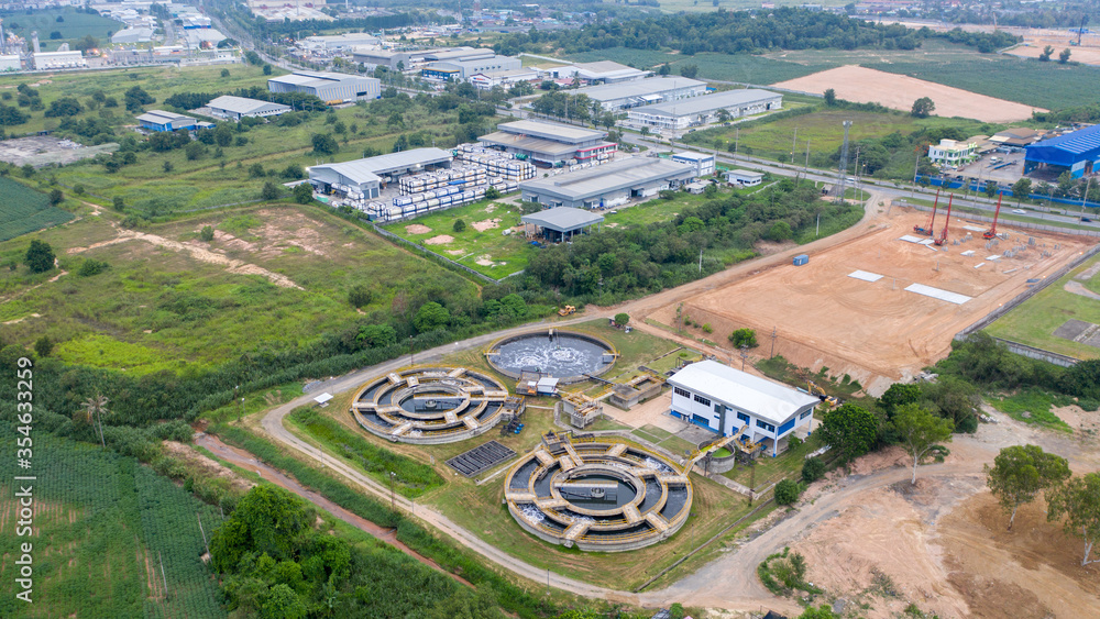 Aerial view water treatment processing  