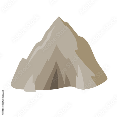 Mountain cave entrance in flat style, landscape design element. Colorful flat vector illustration. Isolated on white background.