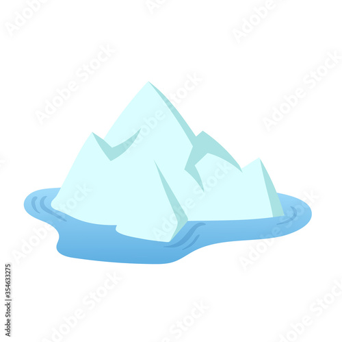 One iceberg floating in the sea, tip of the iceberg. Landscape design element in flat style. Colorful flat vector illustration. Isolated on white background.