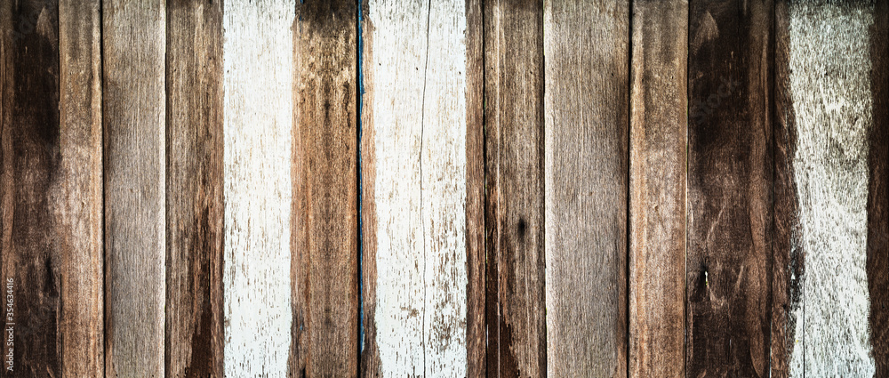 Close up Panorama Weathered old wood with some have white paint background