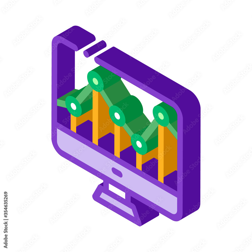 Graph On Computer Monitor Financial vector isometric sign. color isolated symbol illustration Graph On Computer Monitor Financial vector isometric sign. color isolated symbol illustration