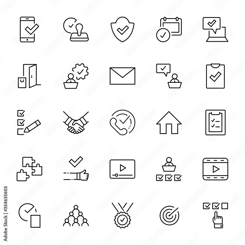 Set Approve Vector Line Icons. Contains such Icons as Quality Check, Protection Guarantee, Accepted Document and more. Editable Stroke. 32x32 Pixels Set Approve Vector Line Icons. Contains such Icons as Quality Check, Protection Guarantee, Accepted Document and more. Editable Stroke. 32x32 Pixels