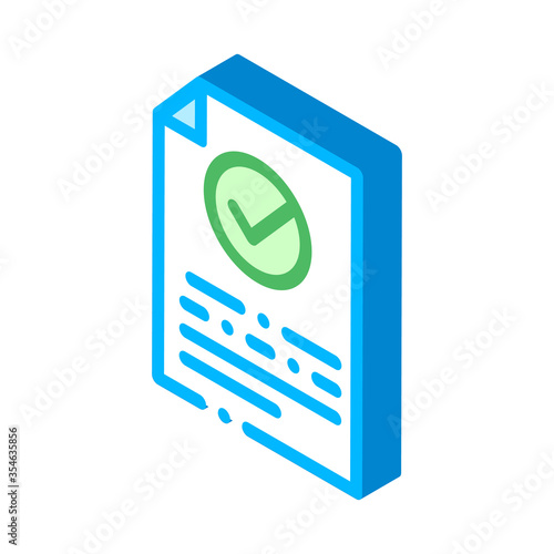 Document Text File With Approved Mark vector isometric sign. color isolated symbol illustration