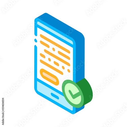 Smartphone Display And Approved Mark vector isometric sign. color isolated symbol illustration