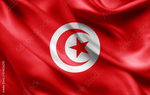 Tunisia flag of silk -3D illustration