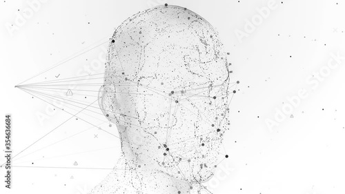 3d render or visualisation of face analytics. Biometric scan. Security identification. Monochrome.
