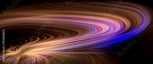 High speed fast advance curve technology evolution concept, Curved light tech trail abstract background © kardd