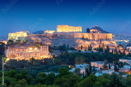 Night view of the Acropolis Hil with Parthenon, Greece