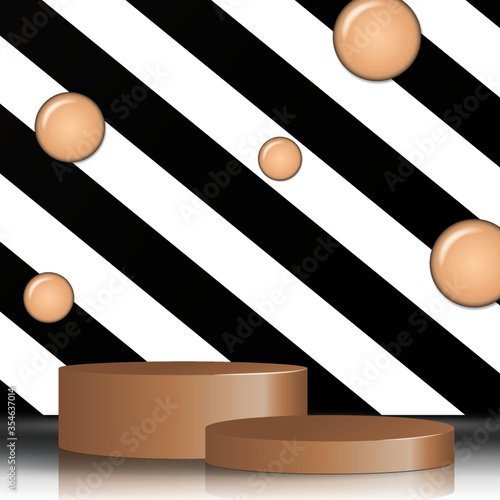 Round white stage podium illuminated with luxury on glitter particles background for product presentation.