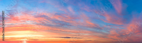 Panoramic Sunrise Sundown Sanset Sky with colorful clouds