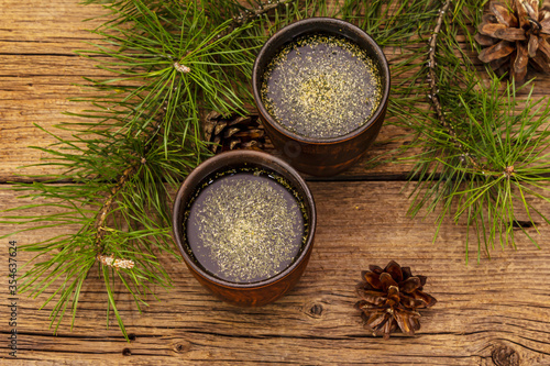 Fototapeta Naklejka Na Ścianę i Meble -  Pine needle tea, sollip-cha, traditional Korean beverage. Alternative medicine, healthy life style