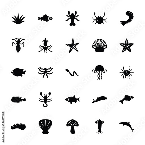  Sea Creatures Glyph Icons Set   © Vectors Market