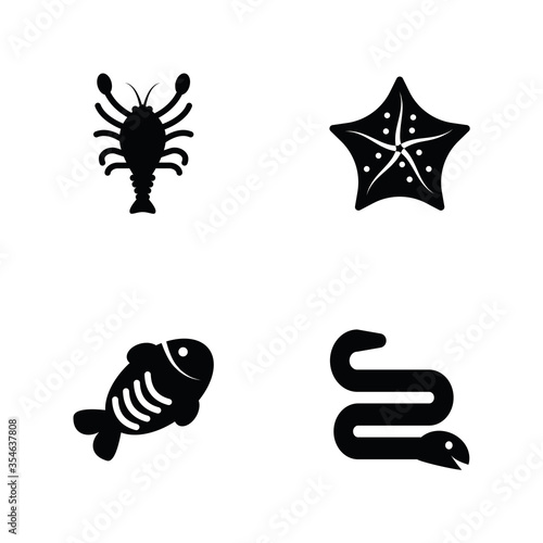 Marine Creature Glyph Icons Set 