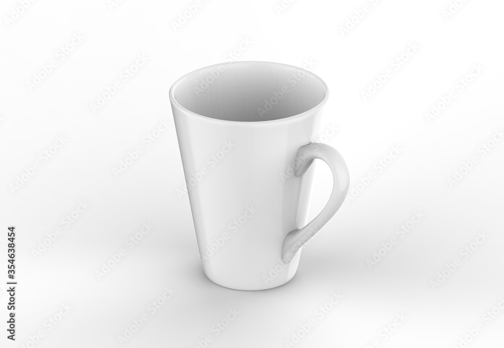 Coffee or tea cup mockup template, blank mug on isolated white background, 3d illustration Coffee or tea cup mockup template, blank mug on isolated white background, 3d illustration