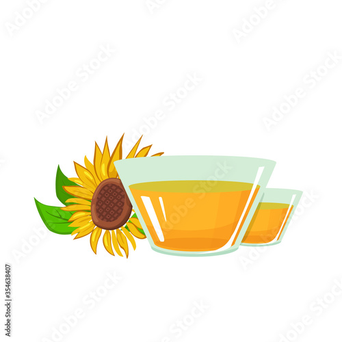 
vegetable sunflower yellow oil poured into a glass plate vector illustration