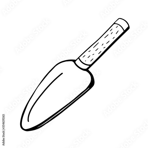Garden shovel isolated on a white background. Garden scoop. Shovel for earthworks. a tool for digging and transplanting plants. Vector illustration in the Doodle style