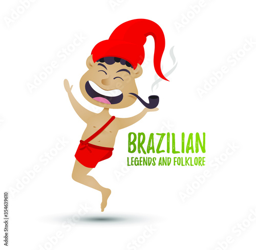 vector illustration one-legged boy in a red cap with a pipe, the character of the legends of Brazilian stories and folklore, Saci Perere