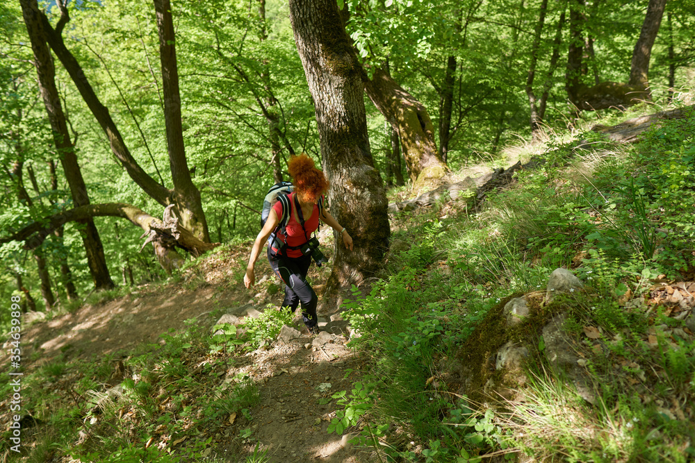 Hiker on mountain trail Hiker on mountain trail