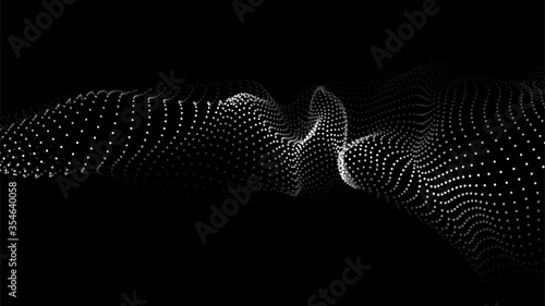 Digital dynamic wave of particles. Vector abstract black futuristic background. Big data visualization.