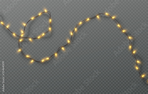 Christmas electric garland of light bulbs isolated on a transparent background. Vector illustration