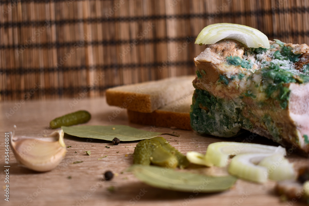 snacks on the table. bread, lard, cucumbers snacks on the table. bread, lard, cucumbers