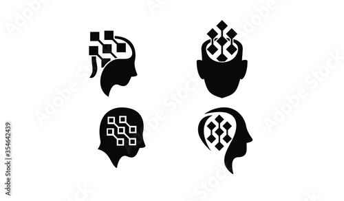 set collection head data black white logo icon design vector illustration