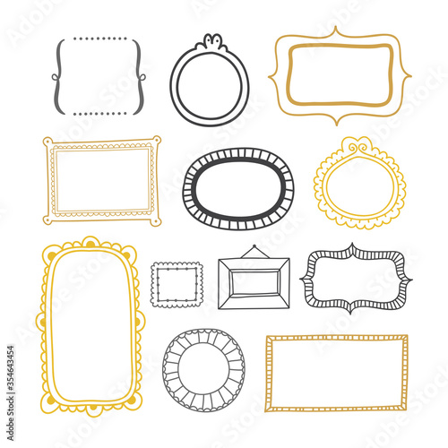Vector frame collection. Cute golden and black frames isolated on white background. Graphic decoration set