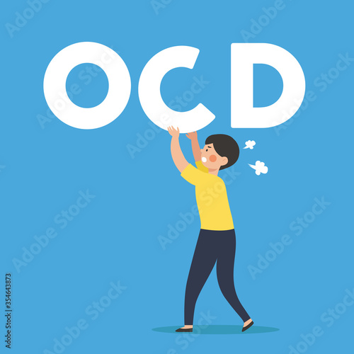 OCD Obsessive Compulsive Disorder Mental Illness Man Woman Fixing Disoriented Word Vector Illustration