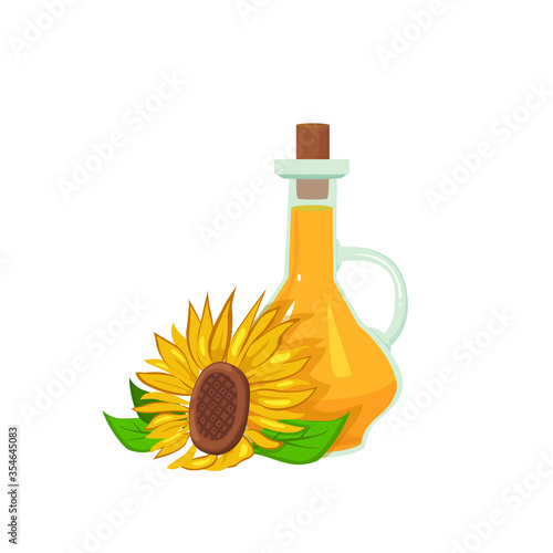 
jug or glass bottle with sunflower or vegetable oil vector illustration
