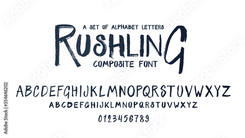 vector composite font. grunge alphabet set. lowercase and uppercase letters as well as numbering from 0-9. Perfect for brutal hipster parties and grunge advertising. Composite Font