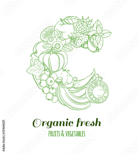 Letter C pattern logo organic farm fresh fruits and vegetables