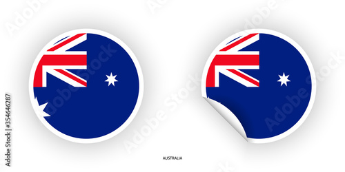 Australia sticker flag in circle shape with shadow on white background. Australia flag icon with peeled off on white background.