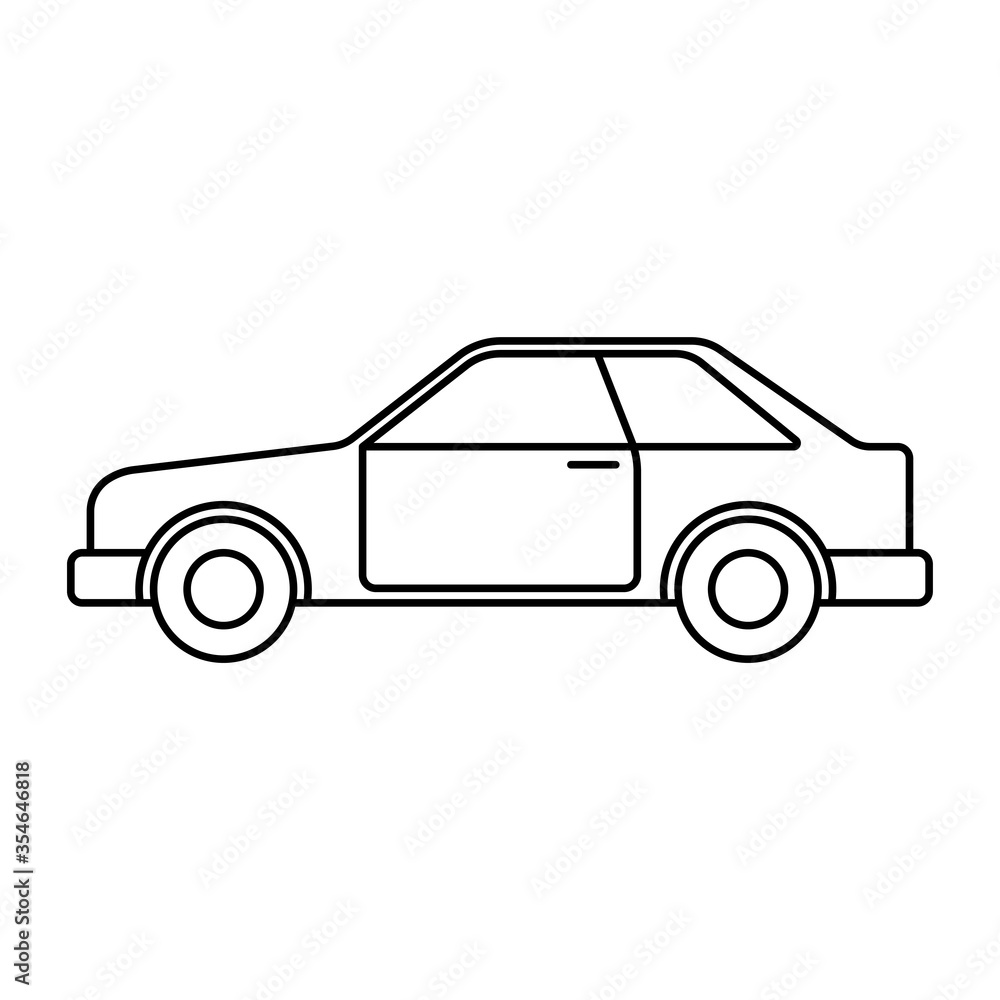 Fototapeta premium Car icon. Black contour silhouette. Side view. Vector flat graphic illustration. Isolated object on a white background. Isolate.