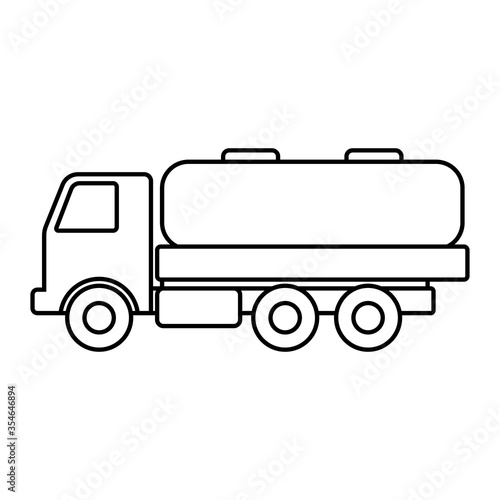 Fuel truck icon. Tanker. Side view. Black contour silhouette. Vector flat graphic illustration. Isolated object on a white background. Isolate.