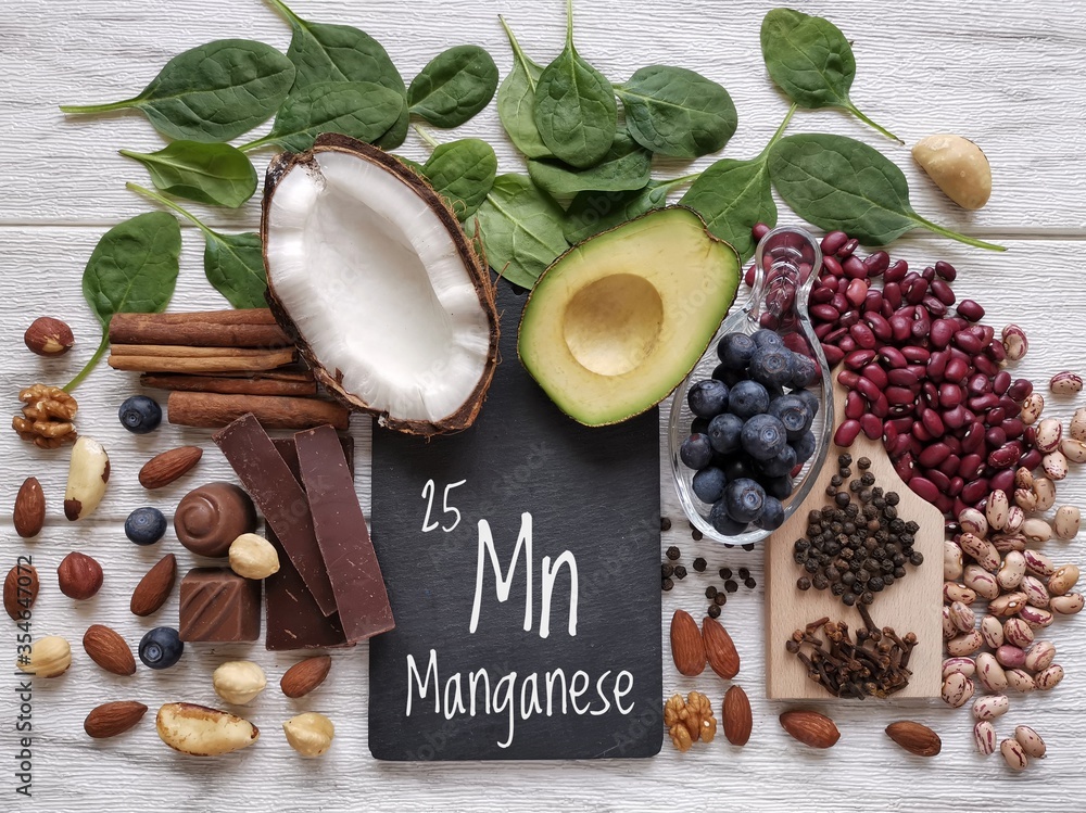 Foods rich in manganese with the chemical symbol Mn for the chemical