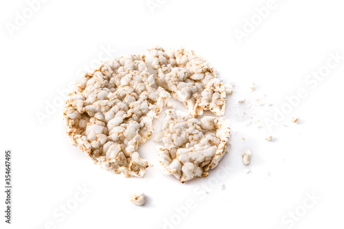 Foto Broken puffed rice cake isolated on white background