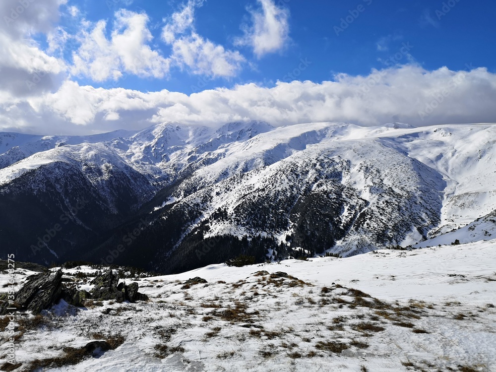Amazing landscape in the mountains. Winter landscape.