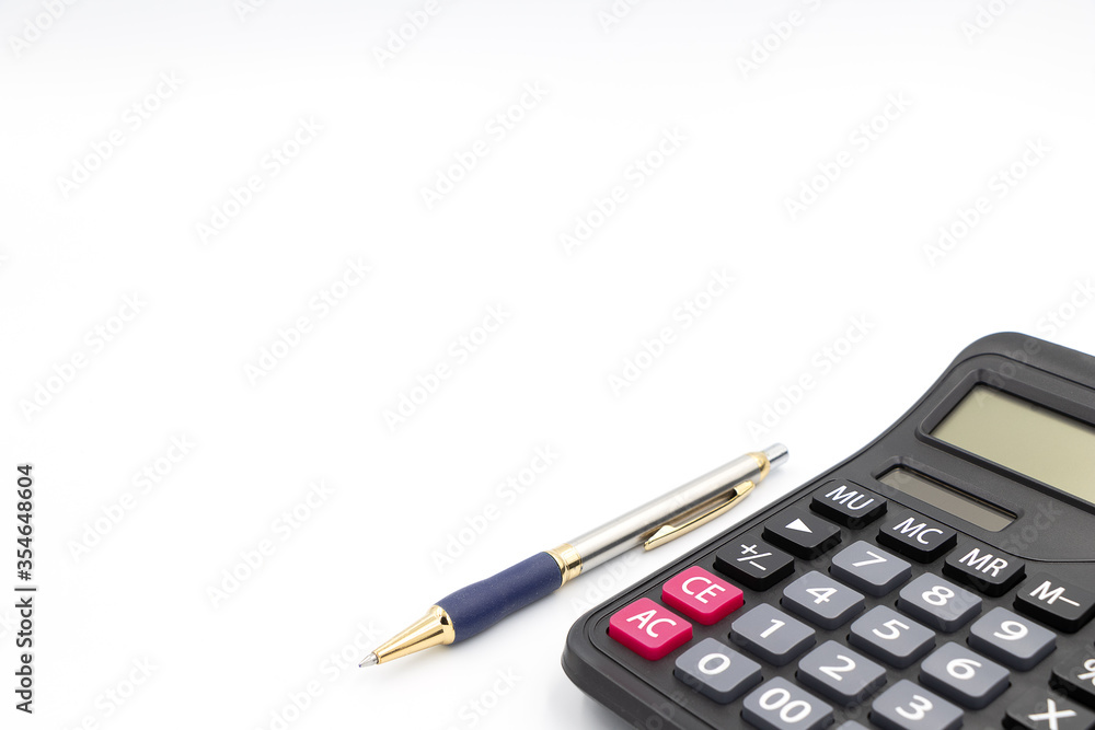 Calculator and pen isolated on white background Calculator and pen isolated on white background