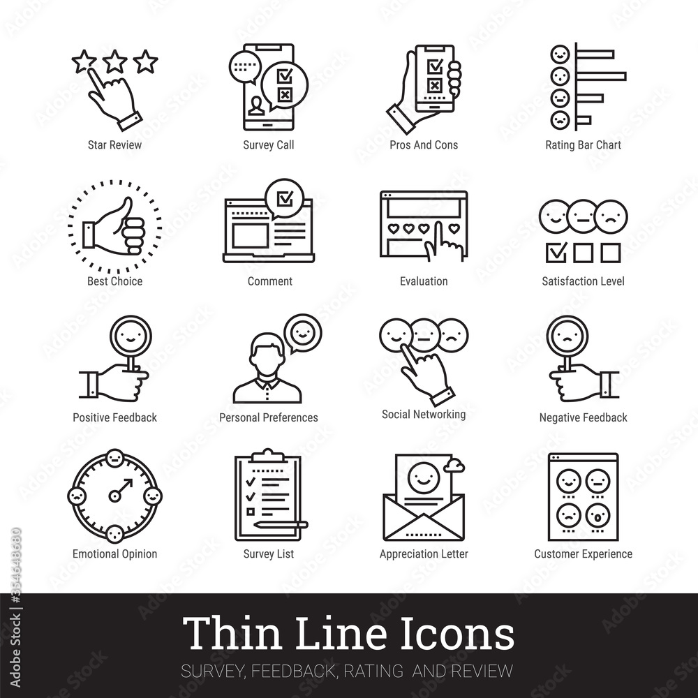 Survey, feedback, rating and review thin line icons. Modern linear ...